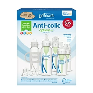 Dr. Brown's Natural Flow Anti-Colic Options+ First Year Baby Bottle Gift Set, Clear with Gray Visit the Dr. Brown's Store