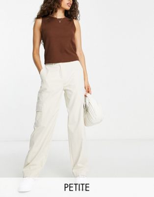 Pieces Petite high waisted cargo pants in beige Pieces Petite