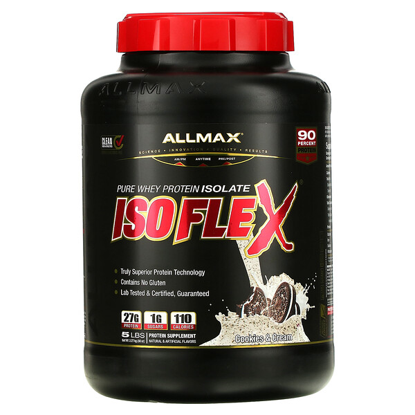 Isoflex, 100% чистый изолят сывороточного протеина, печенье и сливки, 5 фунтов (2,27 кг) ALLMAX