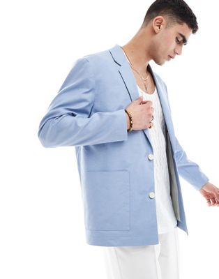 ASOS DESIGN slouchy oversized blazer in pale blue linen mix ASOS DESIGN