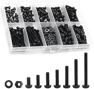 QTEATAK M3 Black Nylon Plastic Pan Round Head Screws, Nut Bolts, Gasket Assortment Kit(Metric M3: 6mm 8mm 10mm 12mm 15mm 20mm 25mm) QTEATAK