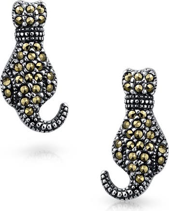 Серьги-гвоздики Black Kitty Cat из стерлингового серебра с паве из маркизита Bling Jewelry