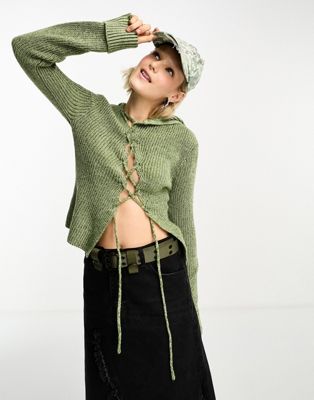 Асимметричный свитер с завязками COLLUSION зеленого вереска Collusion