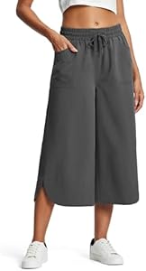 Wide Leg Capri Pants for Women with Pockets Loose Fit Culottes with Drawstring Comfort Casual Lounge Gaucho Iseegz