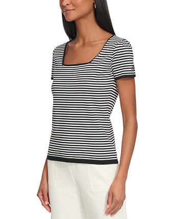 Women's Striped Square-Neck Short-Sleeve Sweater Karl Lagerfeld Paris