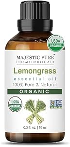 Majestic Pure Organic Lemongrass Essential Oil - 100% Pure Lemongrass Oil for Aromatherapy, Massage & Topical Uses, Perfect for Diffuser & Essential Oil Diffuser - 0.33 fl. oz Majestic Pure