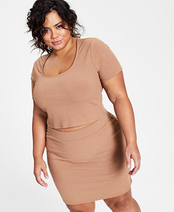 Trendy Plus Size Ribbed-Knit Crop Top, Created for Macy's Bar III