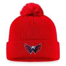 Мужская красная вязаная шапка с манжетами и помпоном с фирменным логотипом Fanatics Washington Capitals Core Primary Fanatics