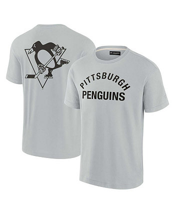 Мужская и женская серая супермягкая футболка Pittsburgh Penguins с коротким рукавом Fanatics Signature