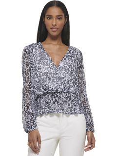 Сетчатая блузка с длинными рукавами и цветочным принтом с v-образным вырезом Tommy Hilfiger