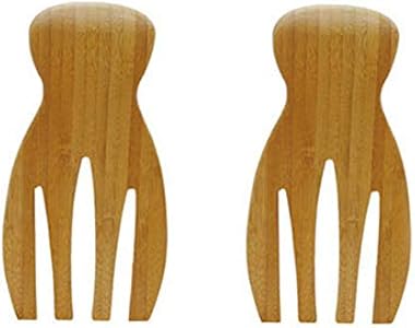 4564, Natural Bamboo Salad Hands for Salad Mixing and Serving, Bamboo Salad Fork Server Set of 2 JB HOME COLLECTION