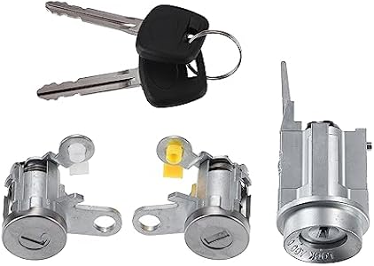 Motoforti Lock Cylinder Kit, Ignition Lock Cylinder, Door Lock Cylinder, for Toyota Tacoma 1995-2004, Metal, with 2 Keys, No.69051-35070, Silver Tone, 1 Set Motoforti