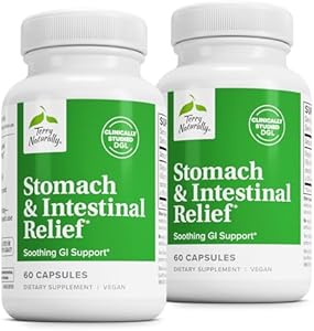 Terry Naturally Stomach & Intestinal Relief - 60 Capsules (Капсулы) - Soothing GI Support - Non-GMO, Vegan - 60 Servings (Порции) Terry Naturally