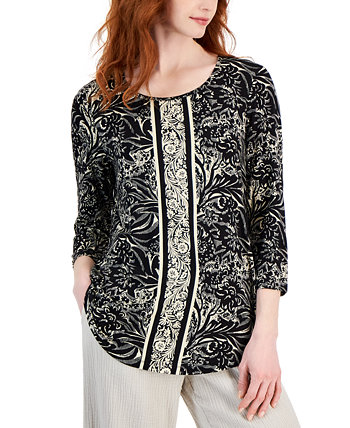 Women's Printed 3/4-Sleeve Relaxed Knit Top, Created for Macy's J&M Collection