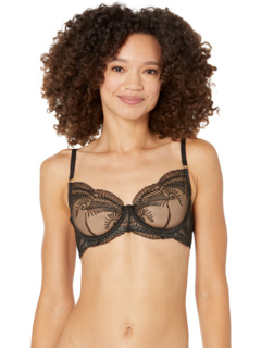 Bluebella Arabella lace and mesh mix non padded plunge bra with V wire  detail in black