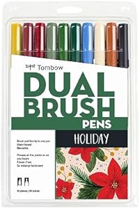 Набор художественных маркеров Tombow Dual Brush Pen (10 штук), водорастворимые, с гибкими кисточковыми и тонкими наконечниками Tombow