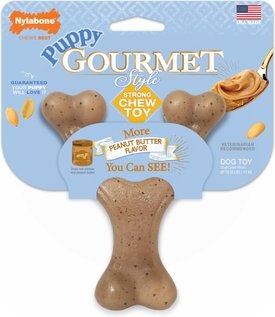 Nylabone Puppy Gourmet Style Strong Chew Wishbone Peanut Butter Dog Toy, Brown, Small/Regular Nylabone