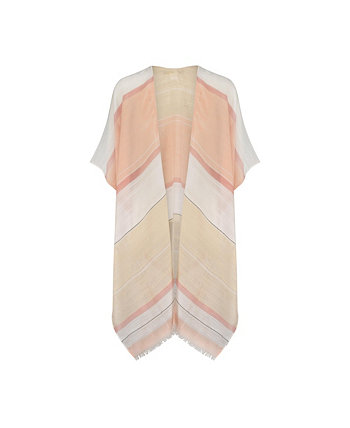 Women's Kimono Wrap Lightweight Line Textured Stripe with Self Fringe Daisy Fuentes