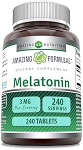 Amazing Formulas Melatonin Supplement | 3 Mg Per Serving | 240 Tablets | Non-GMO | Gluten-Free | Made in USA Amazing Nutrition