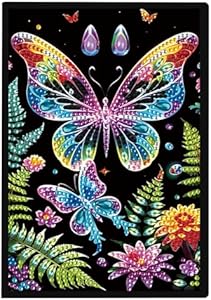 JISHSHAY Diamond Painting Notebook Diamond Art Journal Diamond Painting Kits Notepad Diamond Art Kits for Adults Leather Journal Notebook Journal Mosaic Kits for Adults Cute Notebook A5 Butterfly JISHSHAY