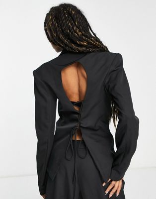 Kyo The Brand lace up open back blazer in black KYO