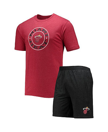 Men's Black, Red Miami Heat T-shirt and Shorts Sleep Set Concepts Sport