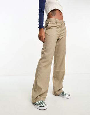 Серо-коричневые меланжевые брюки прямого кроя с низкой посадкой Monki Monki