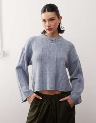 Noisy May textured knit sweater in gray blue Noisy May