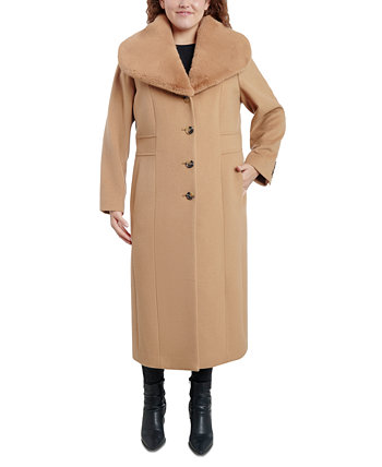 Женское длинное пальто больших размеров с воротником из искусственного меха, созданное для Macy's Anne Klein