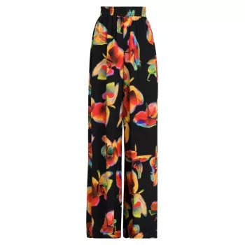 Широкие шелковые брюки с цветочным принтом Alexander McQueen