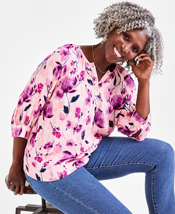 Женская блузка с разрезом на шее и металлическим принтом, созданная для Macy's Style & Co