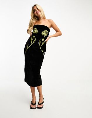 Черное бархатное платье миди-бандо с цветочным декором Hope & Ivy Hope & Ivy