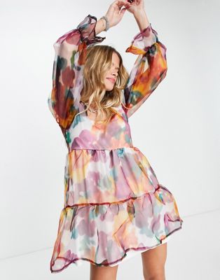 Платье мини из органзы с акварельным цветочным принтом Twisted Wunder Twisted Wunder