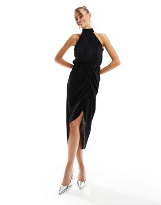 Черное плиссированное платье миди с воротником-халтером AX Paris AX Paris