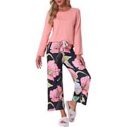 Women's Lounge Set Floral Capri Long Sleeve Shirt Soft Stretchy Pajama Sets 2 Piece Loungewear INSPIRE CHIC