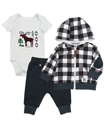 Хлопковое боди для мальчика, куртка с капюшоном и брюки, комплект из 3 предметов Mac & Moon