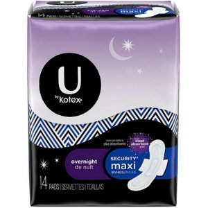 U by Kotex Security Maxi Pads, Overnight 14 ea (Pack of 2) Kotex