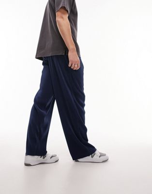 Темно-синие прямые плиссированные спортивные брюки Topman TOPMAN