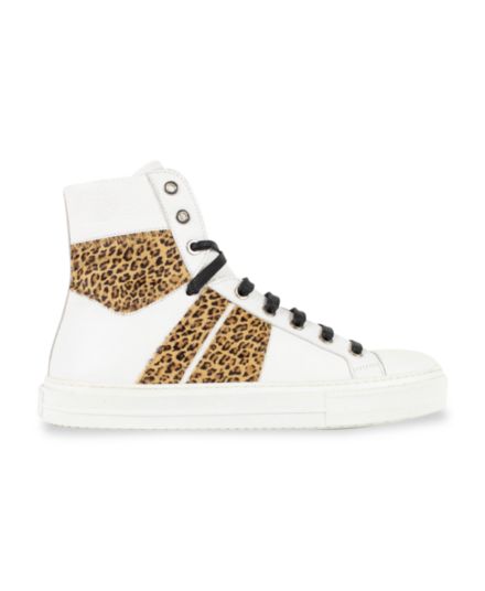 Высокие кожаные кроссовки с леопардовым принтом Amiri