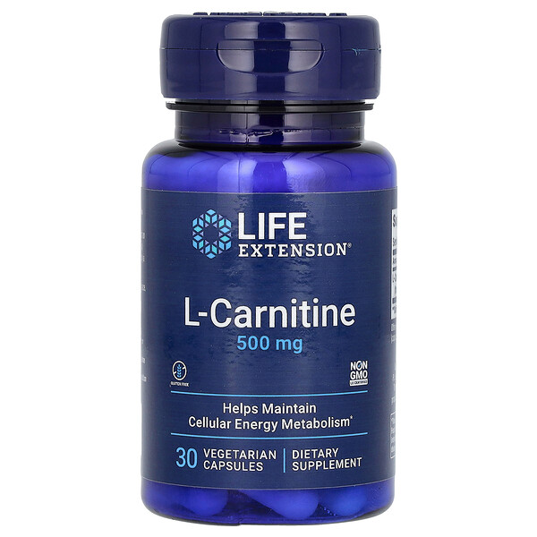L-карнитин, 500 мг, 30 вегетарианских капсул Life Extension