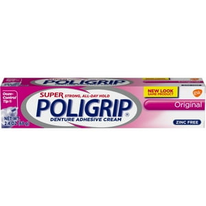 Super Poligrip Original Formula Zinc Free Denture and Partials Adhesive Cream, 2.4 Ounce Super Poligrip