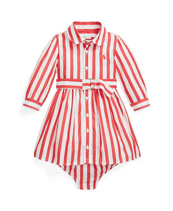 Baby Girls Belted Striped Cotton Shirtdress and Bloomer, 2 Piece Set Ralph Lauren