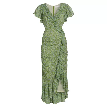 Vilma Floral Ruffle Midi-Dress ASTR