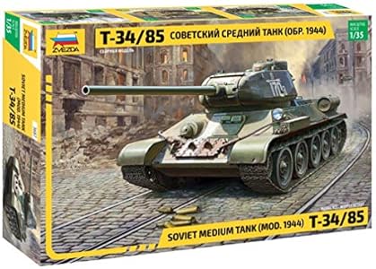 Zvezda 3687 - Soviet Medium Tank (mod. 1944) T-34/85 - Plastic Model Kit Scale 1/36 Lenght 23.9 cm / 9.5" 236 Details, Unpainted Zvezda