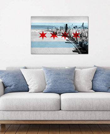 "Флаг города Чикаго (городской пейзаж)" от iCanvas Gallery-Wrapped Canvas Print ICanvas