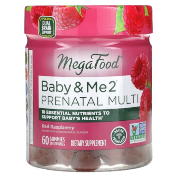 Baby & Me 2, Мультивитамины для беременных, красная малина, 60 жевательных конфет MegaFood