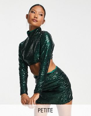 Collective the Label Petite exclusive high neck sequin top in emerald - part of a set Collective The Label Petite