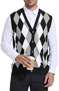 Мужской Вязаный жилет Beotyshow Argyle V Neck Безрукавный Кардиган Beotyshow