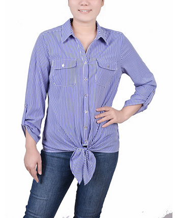 Миниатюрная блузка с длинными рукавами-фонариками и завязками спереди NY Collection