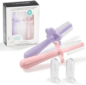 grabease Baby Toothbrush Toddler Baby Tooth Brush Silicone Toothbrush Double Sided Toothbrush, BPA-Free & Phthalate-Free for Baby & Toddler, 2 Pack, Lavendar and Blush Grabease